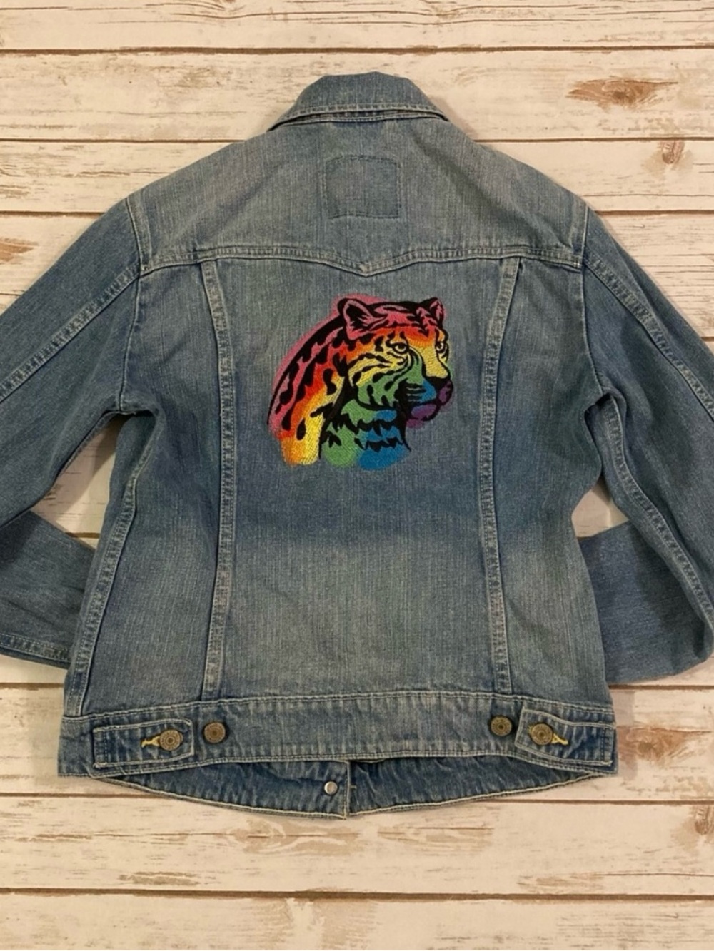 Levi's Denim Jacket with Rainbow Tiger Embroidery- Size S